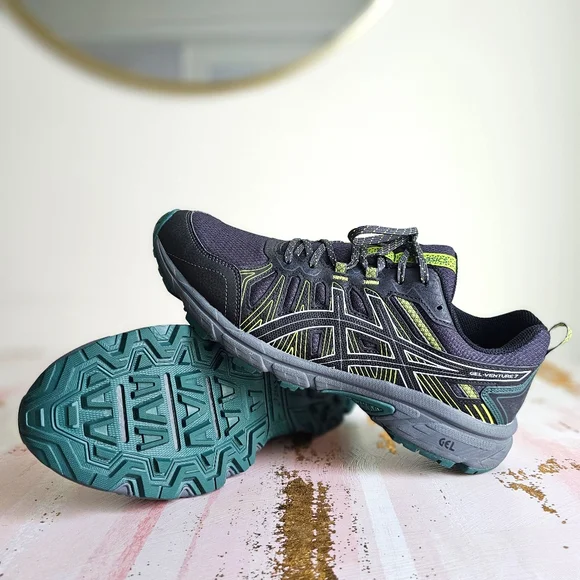 NWOT ASICS Men's Gel-Venture 7 MX Trail Running Black Green Shoes Size 11.5